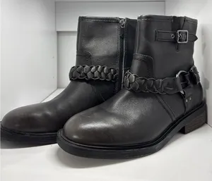 Crown Vintage Black Leather Ankle Boots with Braided Strap thumbnail 1