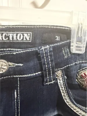 Affliction Jade Women's Distressed Blue Jeans with Red Bandana Patch Size 31 thumbnail 6