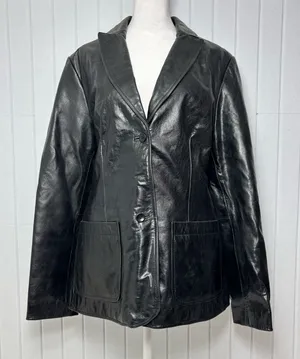 GAP Vintage Y2K 2000 Women’s Black Genuine Leather Jacket Size L‎ thumbnail 1