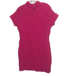 Planet Gold Y2K Pink Barbiecore Dopamine Retro Popcorn Mini Dress Mock Neck XL Stretch thumbnail 3