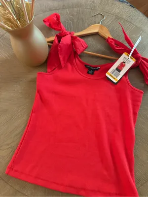 French Connection Red Tie-Shoulder Ribbed Tank Top thumbnail 5