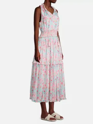 Roller Rabbit Amandine Frida Midi Dress Pink Tassels Smocked Waist Size XS NWOT thumbnail 2