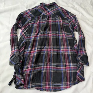 Free‎ People Cozycore Plaid Button Up Shirt Oversized Lace Up XS Grunge Boho thumbnail 5