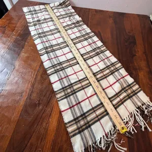V. Fraas Cashmink Plaid Scarf Cream Tan Red Black Made in Germany‎ Unisex 64x12 thumbnail 5