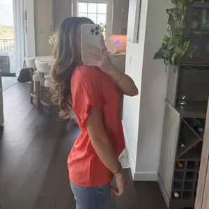 Orange/Red Ruffle Sleeve Top (Size Medium) Red thumbnail 2