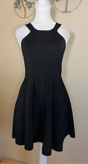 Parker Black Off White Color Block Fit & Flare Cut Out Mini Dress Small thumbnail 1
