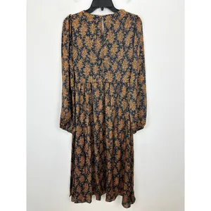 Lulus Graceful Impression Black and Orange Floral Print Midi Dress Satin S NWT thumbnail 6