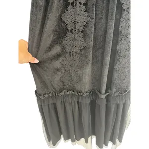 TOV Los Angeles Black Velvet Lace Maxi Dress Size 38 US 6 Small Witchy Victorian thumbnail 7