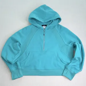 Trendy Queen Turquoise 1/2 Zip Hoodie XL Rayon Spandex Hooded Pockets Raglan thumbnail 1