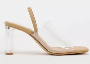 Zara Clear Vinyl Strap Slingback Heel in Tan thumbnail 1