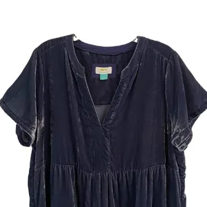 Anthropologie Maeve Harper Crushed‎ Velvet Dress Women's 1X Blue Teired Babydoll thumbnail 3