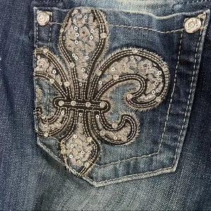 Miss Me Jeans FDL Easy Straight Dark Wash Rhinestone Bling Pockets Size 26 | 2 thumbnail 8