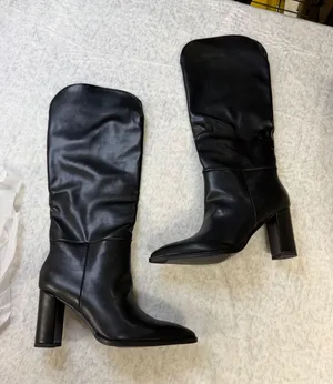 LQFQ Womens Black Knee High Boots Pointed Toe‎ Slouchy Block Chunky Heel Size 9 thumbnail 1