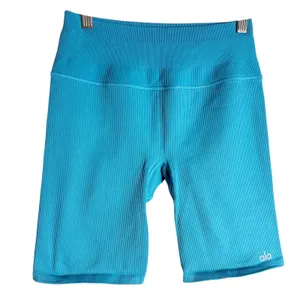 Alo Yoga Seamless Ribbed Blue High Waist 5” Favorite Biker Athletic Shorts Small thumbnail 2