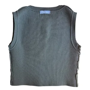 KLD Black Ribbed Knit Cropped Tank Top Small Made USA thumbnail 9
