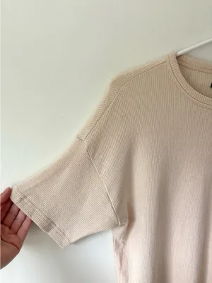 NAADAM Tan Ribbed Short Sleeve Top Cashmere Blend Slightly Cropped Loose Fit thumbnail 2