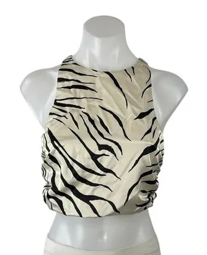 Zara Beige Tiger Animal Print High Neck Sleeveless Cross Back Crop Top Size S thumbnail 1
