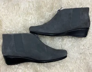 Aerosoles Gray Stitch and Turn Gray Suede Zip Wedge Booties 7.5 thumbnail 1