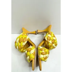 Marc Fisher LTD Dalila Yellow Multi Braided Square‎ Toe Kitten Heel Mules 7.5M thumbnail 8