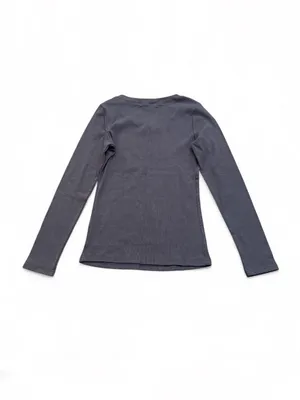 Long-Sleeve Ribbed V-Neck Slim Fit Top Gray Lightweight Fitted Casual Shirt Sz M thumbnail 3