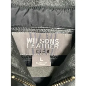 Wilsons Leather Moto Jacket Kids Size L Black Y2K Vintage Biker Zip Up Coat thumbnail 3