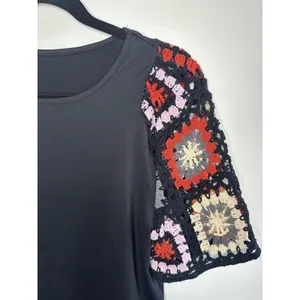 Women's Crochet Top Size‎ S Bell Sleeve Boho Cottage Craftcore Granny Square thumbnail 4