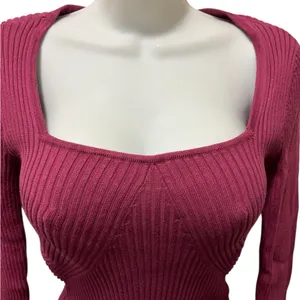 Abercrombie & Fitch Fuchsia Rib Knit Sweater Bodysuit Sz M LS Clean Girl Casual thumbnail 4