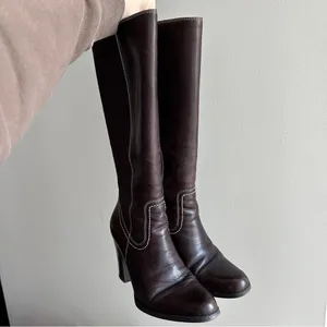 Franco Fortini Women Donna Mid-Calf Heeled Leather Boots, Y2K, Brown, Size 7.5M thumbnail 4