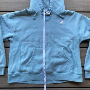 Champion Vintage Reverse Weave Light Blue Size Large V Neck Hoodie thumbnail 5