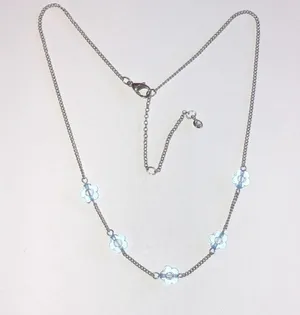 Silver Tone Clear Blue Flowers Dainty Chain Boho Necklace thumbnail 4