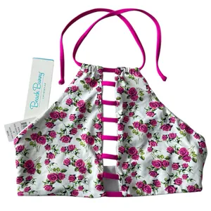 Beach Bunny High Neck Halter Bikini Top Floral Garden Women’s Size Medium NWT thumbnail 1