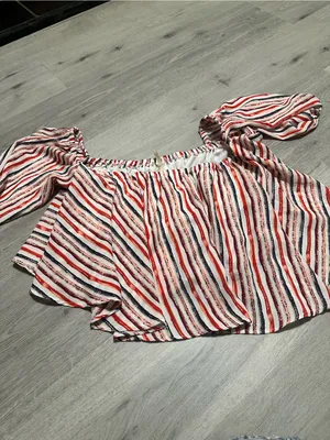 Truth Off-Shoulder Striped Crop Top in Red, Navy & White thumbnail 2
