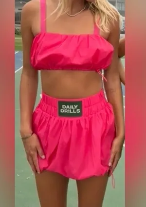 NWOT DAILY DRILLS Two Piece Bubble Crop Top and Skort size Small in Punch thumbnail 2