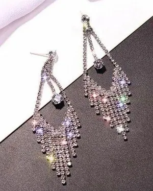 Women's Cubic Zirconia Diamond Long Tassel Dangle Drop Earrings thumbnail 2