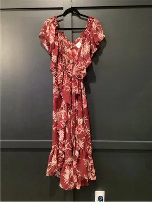 MISA Los Angeles Tayla dress ruffle neckline cascading wrap Medium thumbnail 2