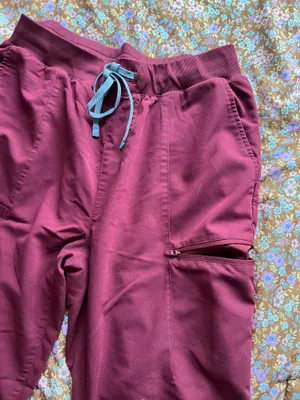 Wine red woman’s scrub set with jogger pants thumbnail 5