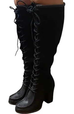 FRYE PARKER MOCCASIN LACE UP KNEE HIGH ZIPPER Black Suede RARE 8 thumbnail 1