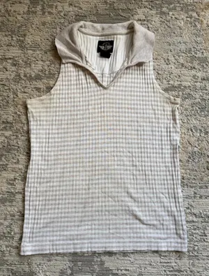 vintage Dockers 100% cotton white and beige striped collared tank top sz small thumbnail 1