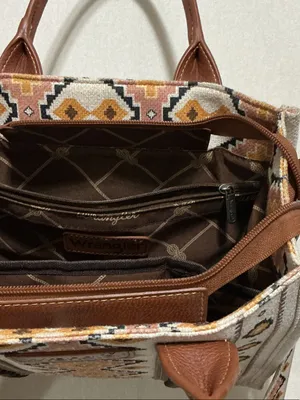 Wrangler Cream and Brown Geometric Embroidered Crossbody Bag thumbnail 7