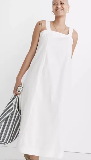 Madewell Linen Blend White Midi Dress thumbnail 1