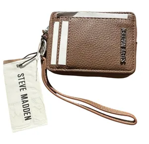 Steve Madden‎ Bpipper Chestnut Brown Pebbled Zip Card Case Wristlet Wallet NWT thumbnail 1