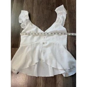 Timing White Flutter Sleeve Peplum Top‎ V-Neck Smocked Back Blouse thumbnail 9