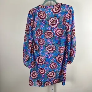 Cabi Floral V-Neck Shift Dress Sheer‎ Sleeve Blue XS 5612 thumbnail 3