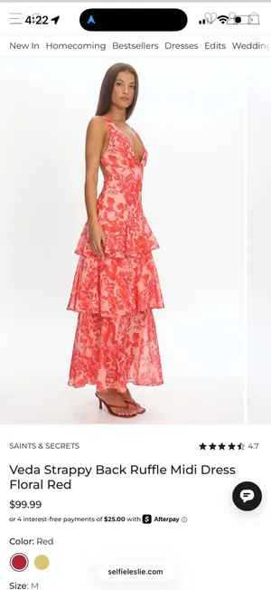 Selfie Leslie Veda Strappy Back Ruffle Midi Dress Floral Red thumbnail 2