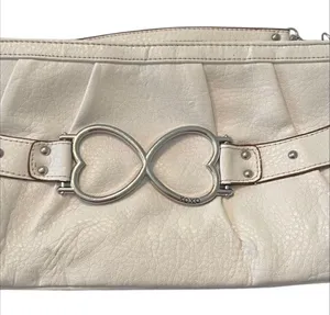 XOXO Y2K white faux leather wristlet clutch with silver heart EUC thumbnail 1