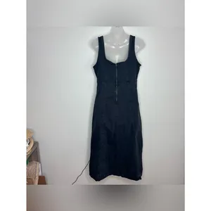 Old Navy Black denim Sleeveless Square. Neck Midi Dress size small cottagecore thumbnail 3