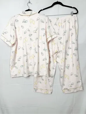 BedHead PJs X Anthropologie Classic Jersey 2 Piece Pajama Set Oysters Champagne thumbnail 3