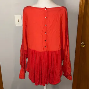 Free People Thinking of You Top Red Floral Lace‎ Trim Long Sleeve Bohemian thumbnail 6