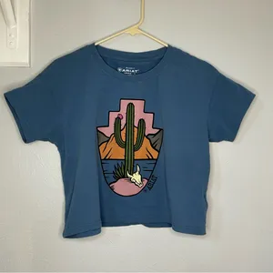 Ariat Ladies Desert Daze Copen Blue Western T-Shirt Jersey cotton cactus graphic thumbnail 3