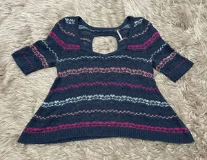 Free people open back short sleeve sweater XS thumbnail 1